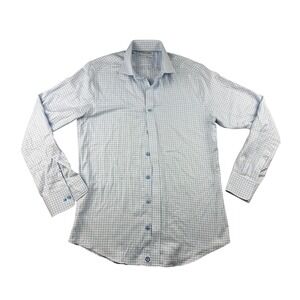 Twillory Button Up Shirt Men 15.5 34/35 Blue Performance Tailored Fit Check Dres